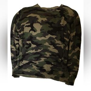 GUESS Linen Blend Green Camouflage Print Sweater Men's Pullover Size M